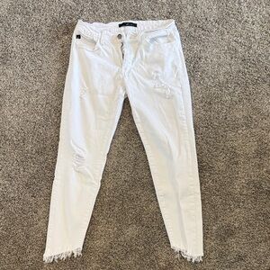 KanCan White Distressed Skinny Jeans with Raw Hem
